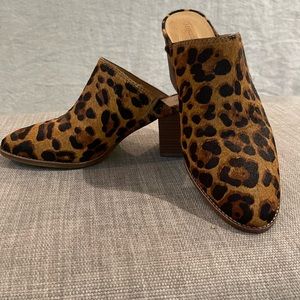 Madewell Harper Mules Leopard Calf Hair Clogs Stacked High Heel Women's Sz 8.5